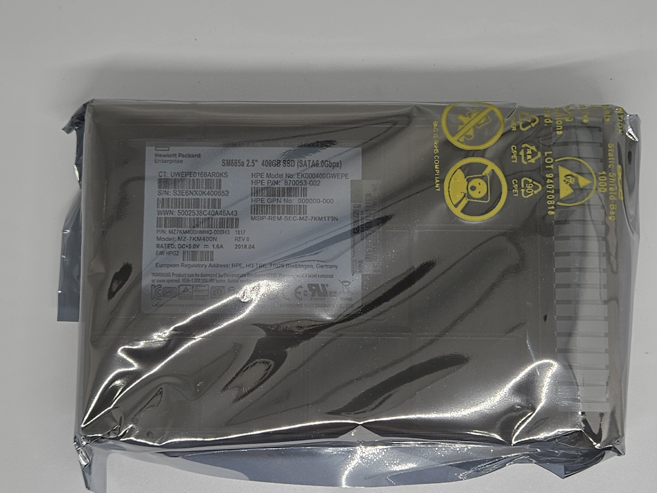 HP 872513-001 SAMSUNG SM865A 400GB SATA SSD MLC 2.5" SFF SOLID STATE DRIVE