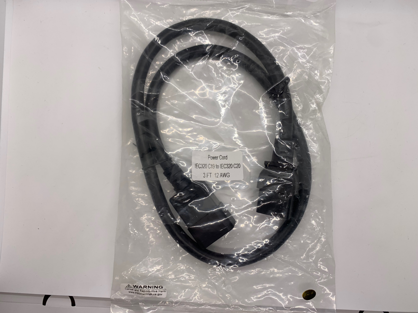 IEC 320 C19 to IEC 320 C20 3ft 12AWG Power Cord Cable
