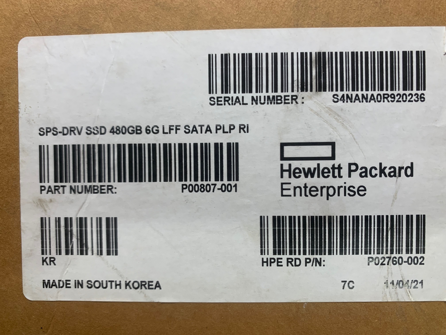 HP P00807-001 P02760-002 480GB SATA 6Gb/s 3.5-Inch Solid State Drive