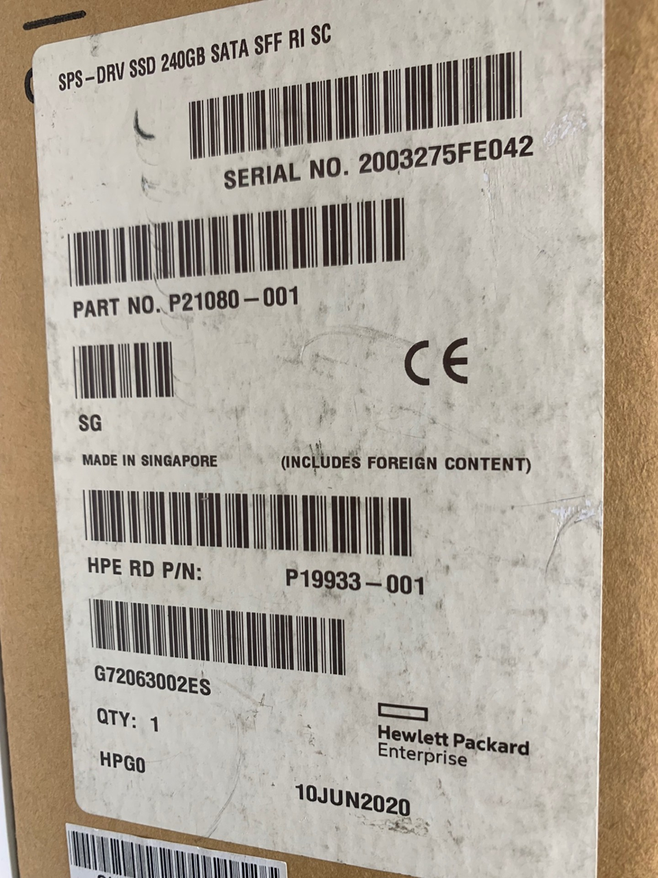 HP P21080-001 P19933-001 240GB SATA 6G 2.5" SFF SOLID STATE DRIVE
