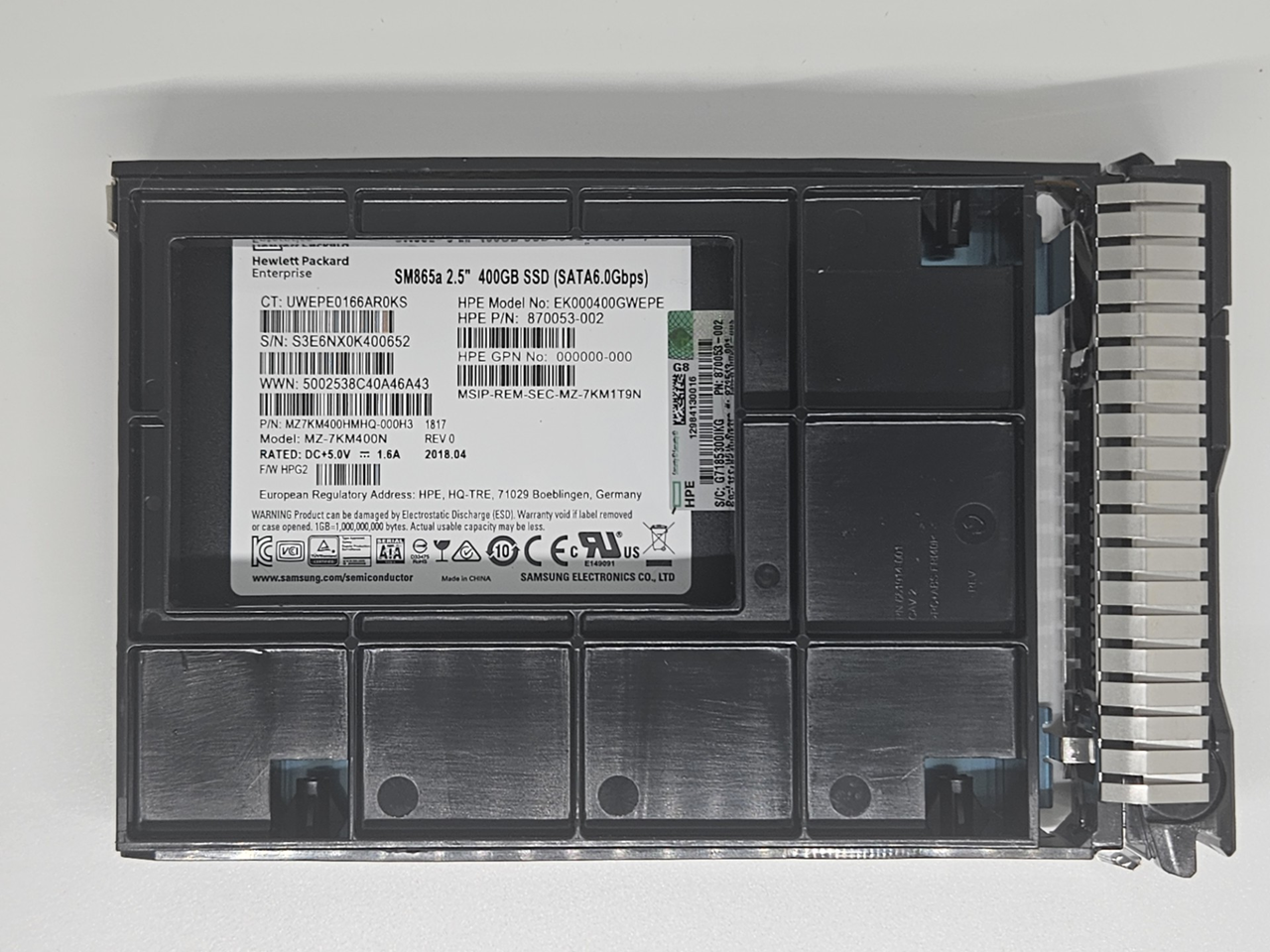 HP 872513-001 SAMSUNG SM865A 400GB SATA SSD MLC 2.5" SFF SOLID STATE DRIVE
