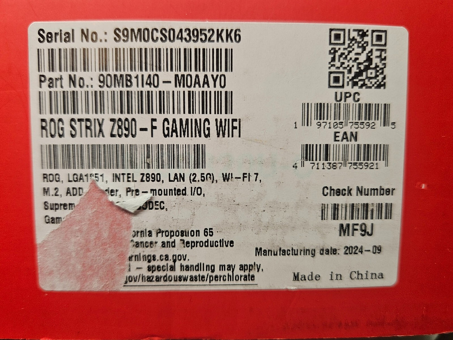 ASUS ROG Strix Z890-F Gaming WiFi Intel® Z890 LGA 1851 DDR5 ATX Motherboard