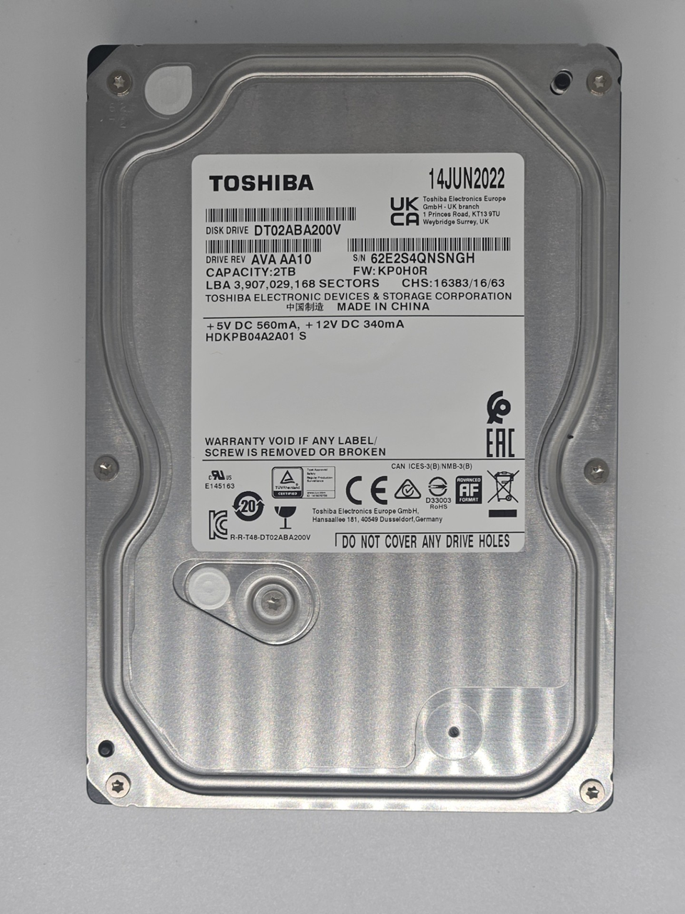 Toshiba DT02ABA200V DT02-V 2TB SATA 6Gb/s 7200RPM 28MB Cache 3.5" HARD DRIVE