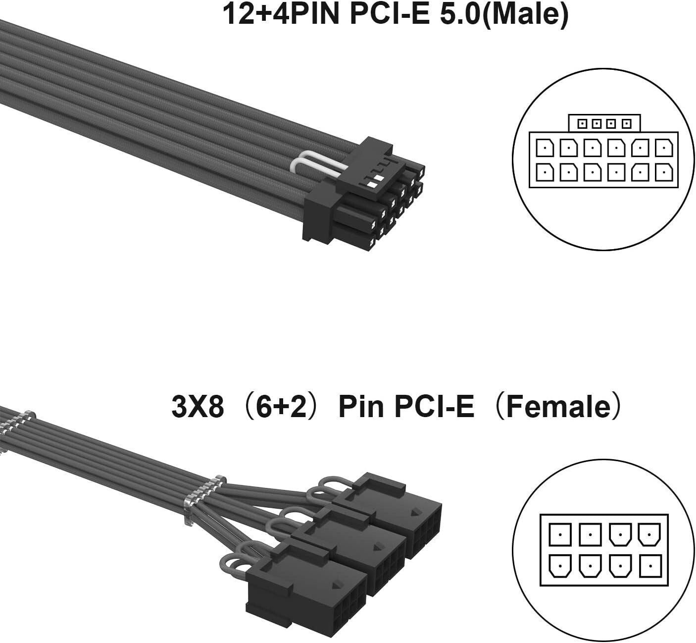 Sirlyr PCIE 5.0 12VHPWR Mini 12+4 pin to 3x8 pin A style GPU power adapter cable