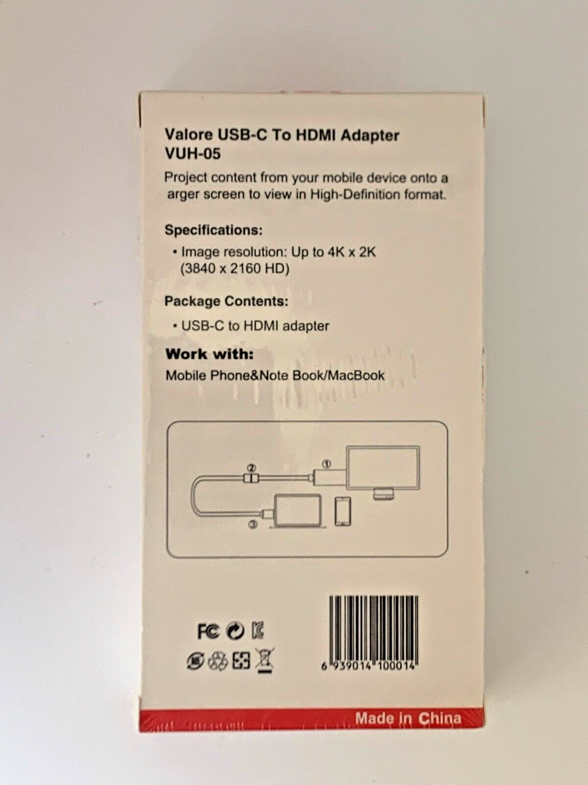 Valore VUH-05 USB-C type C male to HDMI female 20cm 8inch 4K HDTV adapter