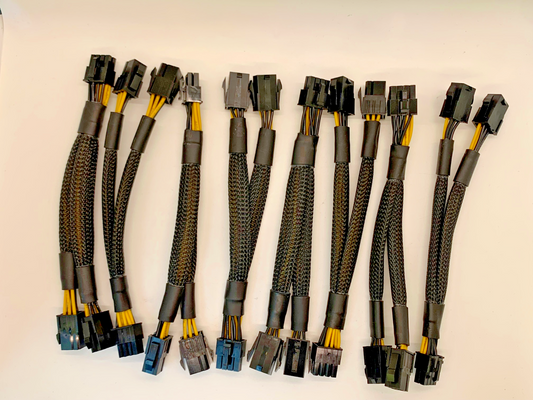 LOT 0F x8 sleeved 8 pin PCIE (M) to 2x 6 pin PCIE (F) 6-inch power adapter cable