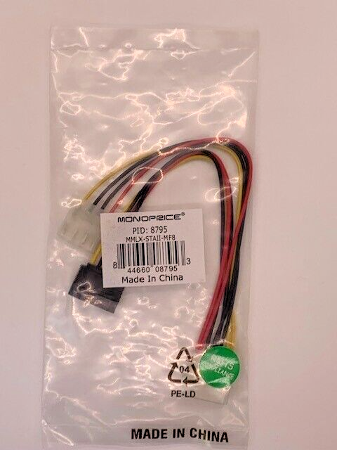 MONOPRICE 4-PIN MOLEX IDE MALE TO SATA 15-PIN MOLEX FEMALE POWER ADAPTER CABLE