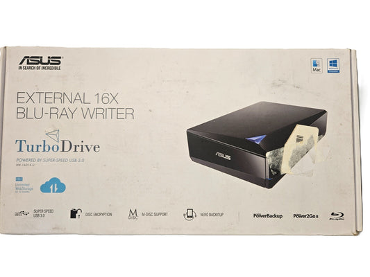 ASUS BW-16D1X-U USB 3.0 External 16X Blu-Ray Re-writer MacOS Compatible