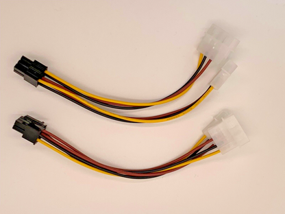 lot of x2 6 pin pcie (male) to 2x 4 pin molex (male) 6 inch power cable adapter