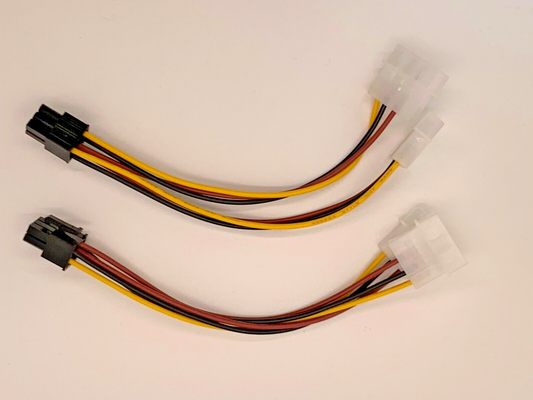 lot of x2 6 pin pcie (male) to 2x 4 pin molex (male) 6 inch power cable adapter