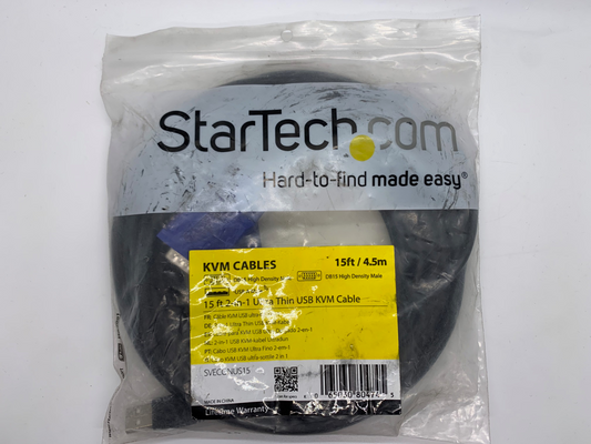 StarTech SVECONUS15 15ft 2-in-1 Ultra Thin USB KVM Cable VGA HD-15 USB to VGA