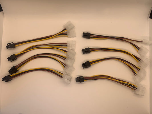 lot of x8 6-pin pcie (male) to 2x 4-pin molex (male) 6 inch power cable adapter