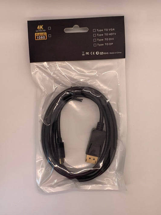 Lot of 50 USB-C male to Displayport male 1.8m 6ft 4K ULTRA HD 30Hz cable