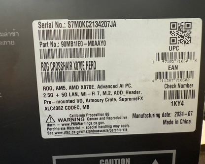 ASUS ROG CROSSHAIR X870E HERO AMD AM5 ATX DDR5 WIFI 7 gaming motherboard